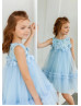 Blue Lace Tulle Flower Girl Dress Birthday Dress